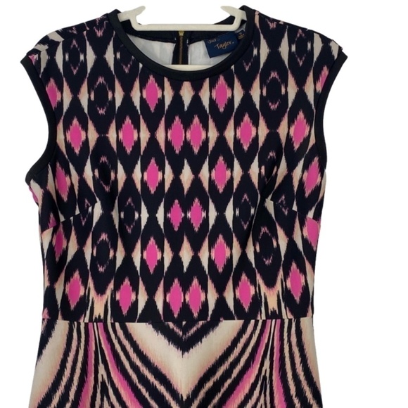 JUST...TAYLOR fit and flair black, cream and pink dress size 10 read description - Picture 3 of 12